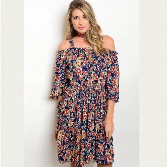 Navy Floral Dress - Picture 2 of 4